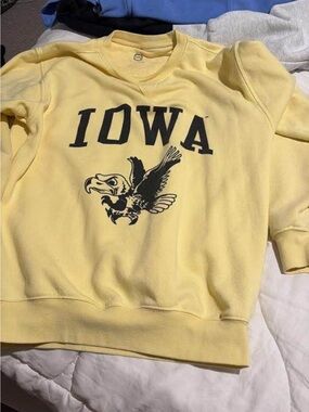 Iowa Yellow Crewneck Sweatshirt with Hawk Graphic